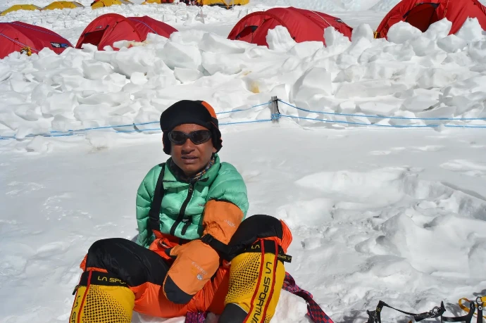 Sudarshan Gautam at Mount Everest base camp during his historic expedition